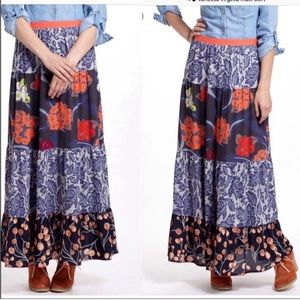 Anthropologie Vanessa Virginia Tiered Long Maxi Skirt Floral Pull On elastic